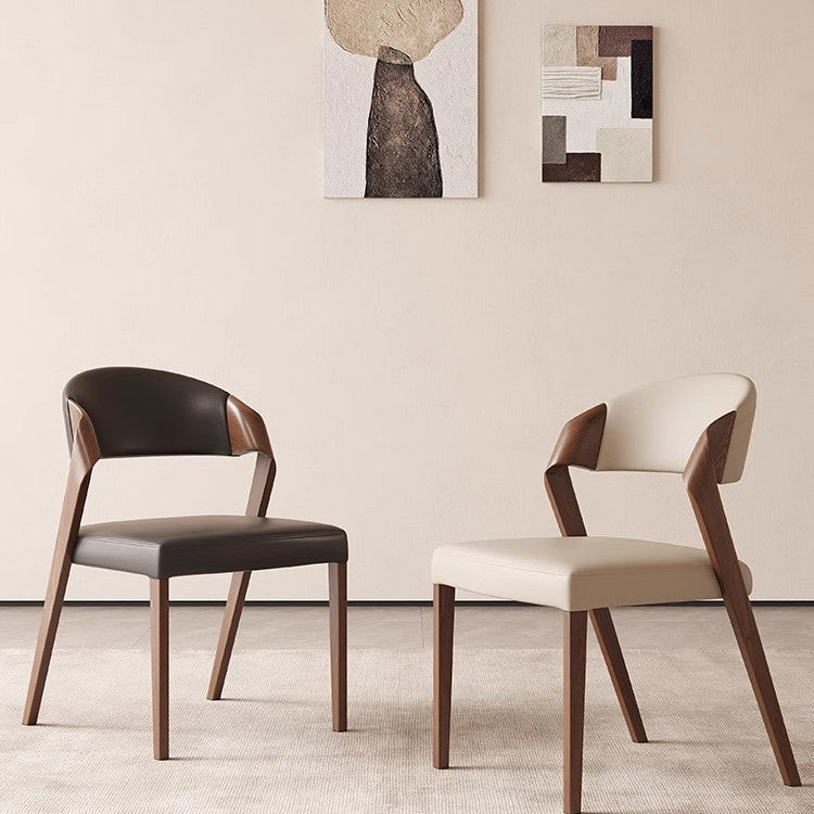 Contemporary Scandinavian Arc Ash Wood Microfiber Leather Sponge Dining Chair Backrest Armless For Dining Room