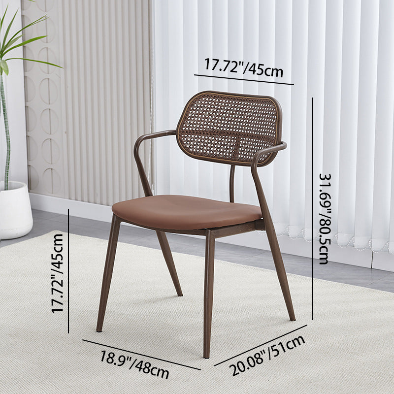 Contemporary Nordic Oval Iron Faux Leather Sponge Plastic Rattan Weaving Dining Chair Backrest Armrest For Dining Room