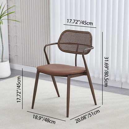 Contemporary Nordic Oval Iron Faux Leather Sponge Plastic Rattan Weaving Dining Chair Backrest Armrest For Dining Room