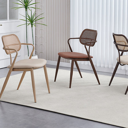 Contemporary Nordic Oval Iron Faux Leather Sponge Plastic Rattan Weaving Dining Chair Backrest Armrest For Dining Room