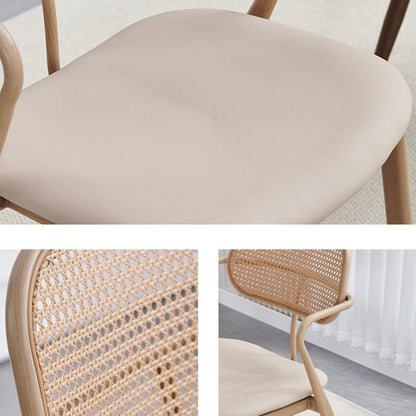 Contemporary Nordic Oval Iron Faux Leather Sponge Plastic Rattan Weaving Dining Chair Backrest Armrest For Dining Room