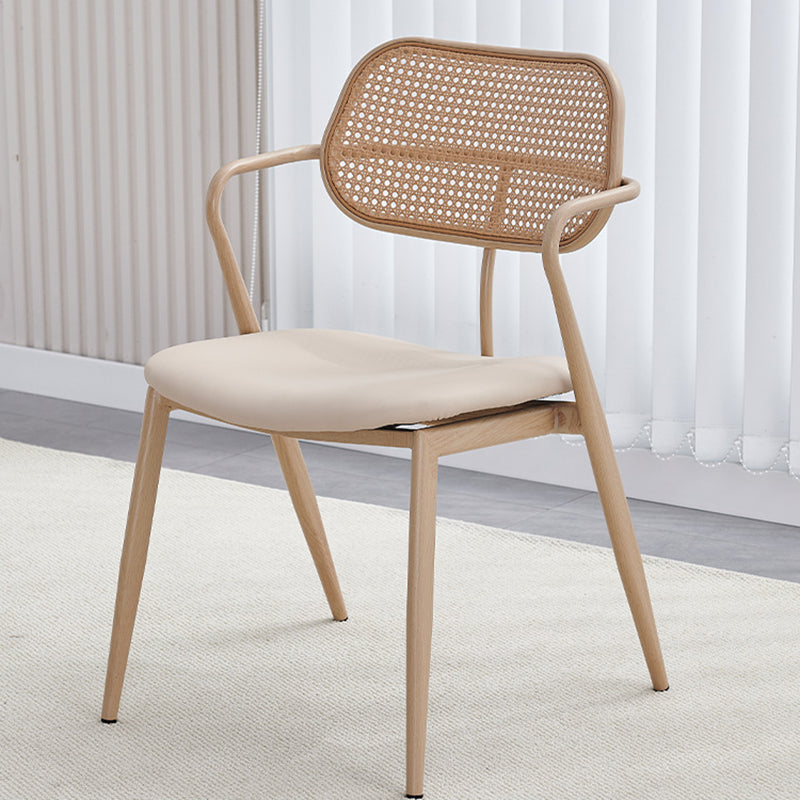 Contemporary Nordic Oval Iron Faux Leather Sponge Plastic Rattan Weaving Dining Chair Backrest Armrest For Dining Room