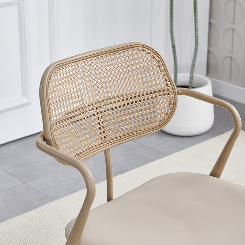 Contemporary Nordic Oval Iron Faux Leather Sponge Plastic Rattan Weaving Dining Chair Backrest Armrest For Dining Room