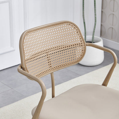 Contemporary Nordic Oval Iron Faux Leather Sponge Plastic Rattan Weaving Dining Chair Backrest Armrest For Dining Room
