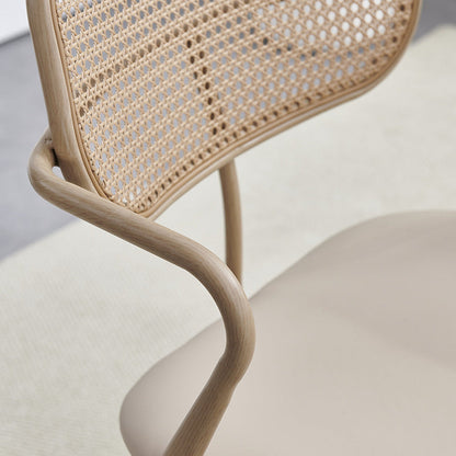 Contemporary Nordic Oval Iron Faux Leather Sponge Plastic Rattan Weaving Dining Chair Backrest Armrest For Dining Room