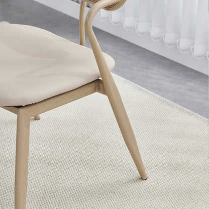 Contemporary Nordic Oval Iron Faux Leather Sponge Plastic Rattan Weaving Dining Chair Backrest Armrest For Dining Room