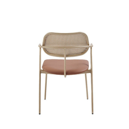 Contemporary Nordic Oval Iron Faux Leather Sponge Plastic Rattan Weaving Dining Chair Backrest Armrest For Dining Room