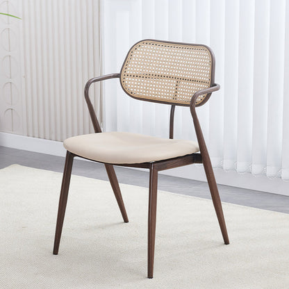 Contemporary Nordic Oval Iron Faux Leather Sponge Plastic Rattan Weaving Dining Chair Backrest Armrest For Dining Room
