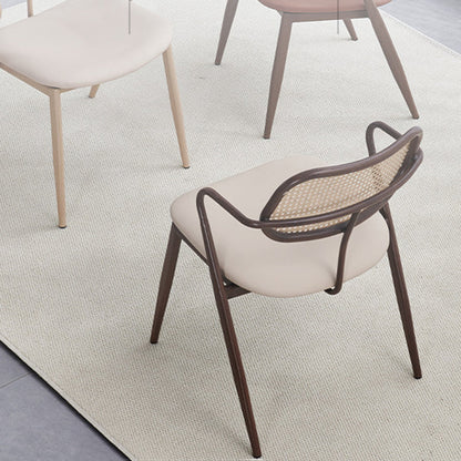 Contemporary Nordic Oval Iron Faux Leather Sponge Plastic Rattan Weaving Dining Chair Backrest Armrest For Dining Room