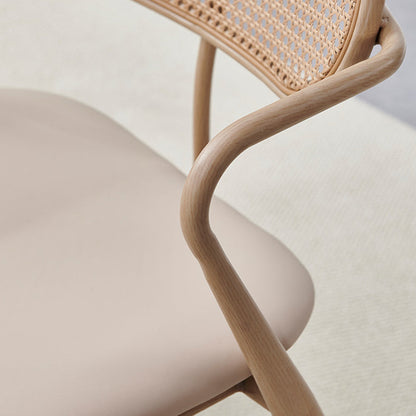 Contemporary Nordic Oval Iron Faux Leather Sponge Plastic Rattan Weaving Dining Chair Backrest Armrest For Dining Room