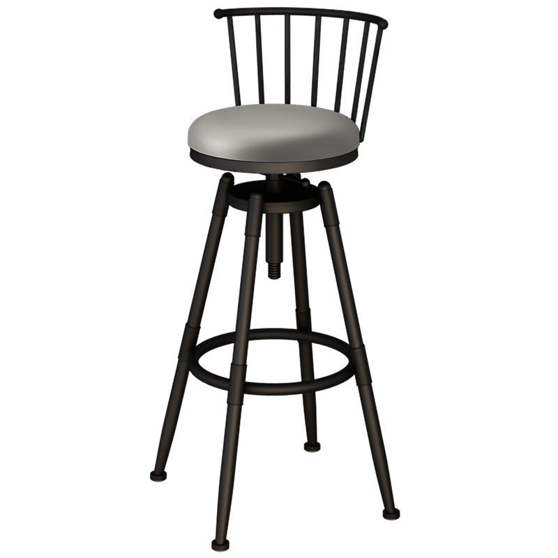 Contemporary Industrial Wood Iron Fabric PU Leather Round Backrest Armless Liftable Bar Stool For Dining Room & Kitchen