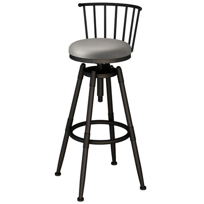 Contemporary Industrial Wood Iron Fabric PU Leather Round Backrest Armless Liftable Bar Stool For Dining Room & Kitchen