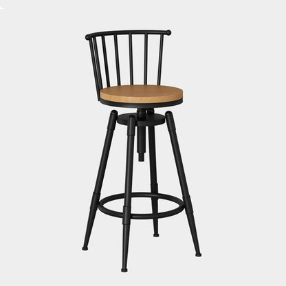 Contemporary Industrial Wood Iron Fabric PU Leather Round Backrest Armless Liftable Bar Stool For Dining Room & Kitchen