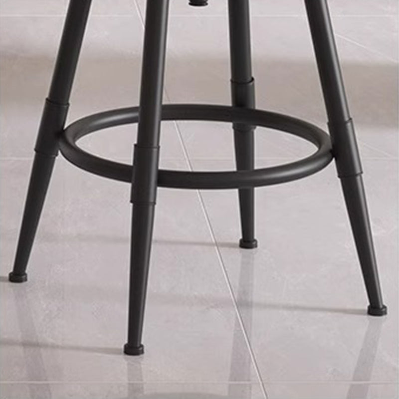 Contemporary Industrial Wood Iron Fabric PU Leather Round Backrest Armless Liftable Bar Stool For Dining Room & Kitchen