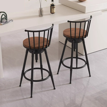 Contemporary Industrial Wood Iron Fabric PU Leather Round Backrest Armless Liftable Bar Stool For Dining Room & Kitchen