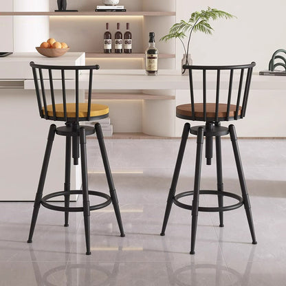 Contemporary Industrial Wood Iron Fabric PU Leather Round Backrest Armless Liftable Bar Stool For Dining Room & Kitchen