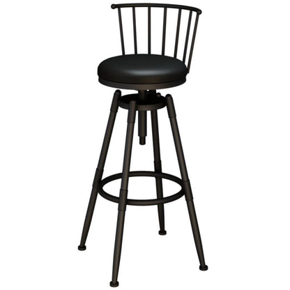 Contemporary Industrial Wood Iron Fabric PU Leather Round Backrest Armless Liftable Bar Stool For Dining Room & Kitchen