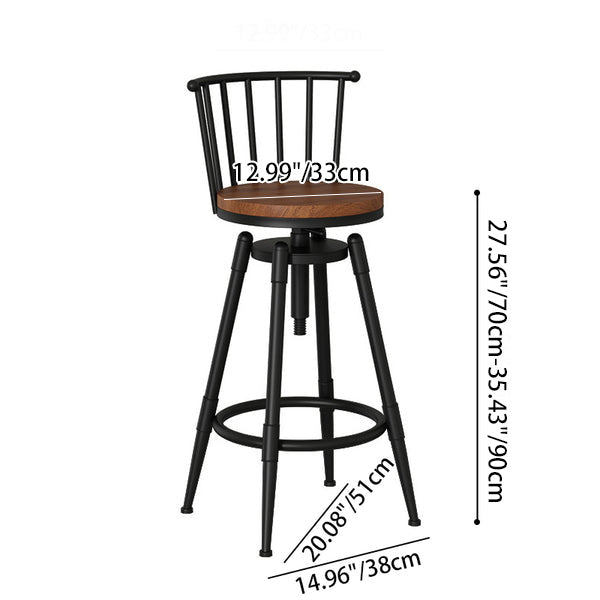Contemporary Industrial Wood Iron Fabric PU Leather Round Backrest Armless Liftable Bar Stool For Dining Room & Kitchen