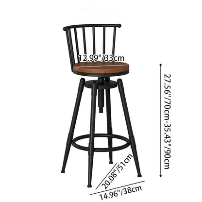 Contemporary Industrial Wood Iron Fabric PU Leather Round Backrest Armless Liftable Bar Stool For Dining Room & Kitchen