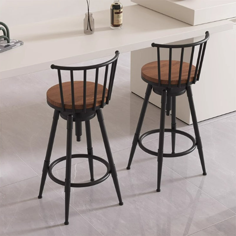 Contemporary Industrial Wood Iron Fabric PU Leather Round Backrest Armless Liftable Bar Stool For Dining Room & Kitchen