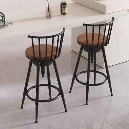 Contemporary Industrial Wood Iron Fabric PU Leather Round Backrest Armless Liftable Bar Stool For Dining Room & Kitchen