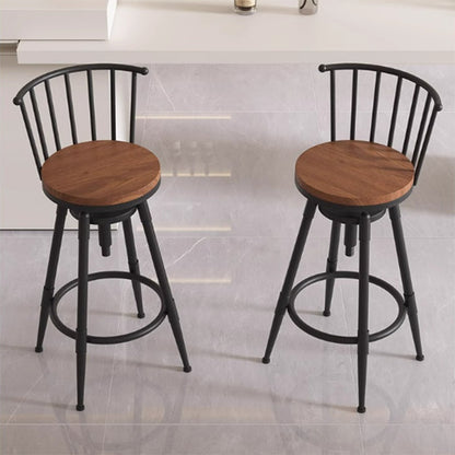 Contemporary Industrial Wood Iron Fabric PU Leather Round Backrest Armless Liftable Bar Stool For Dining Room & Kitchen