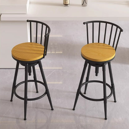 Contemporary Industrial Wood Iron Fabric PU Leather Round Backrest Armless Liftable Bar Stool For Dining Room & Kitchen