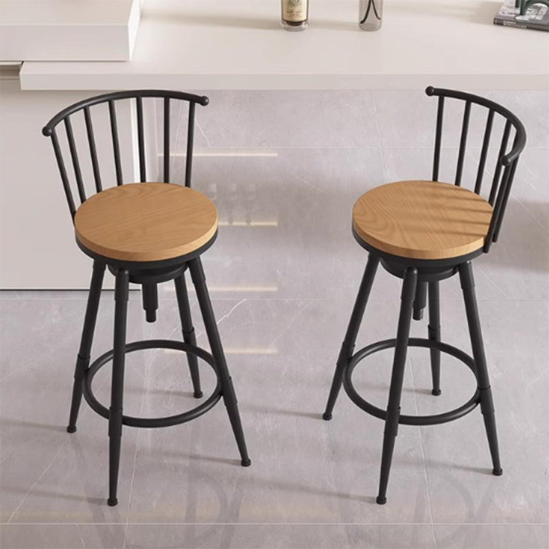 Contemporary Industrial Wood Iron Fabric PU Leather Round Backrest Armless Liftable Bar Stool For Dining Room & Kitchen