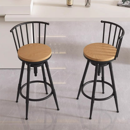 Contemporary Industrial Wood Iron Fabric PU Leather Round Backrest Armless Liftable Bar Stool For Dining Room & Kitchen