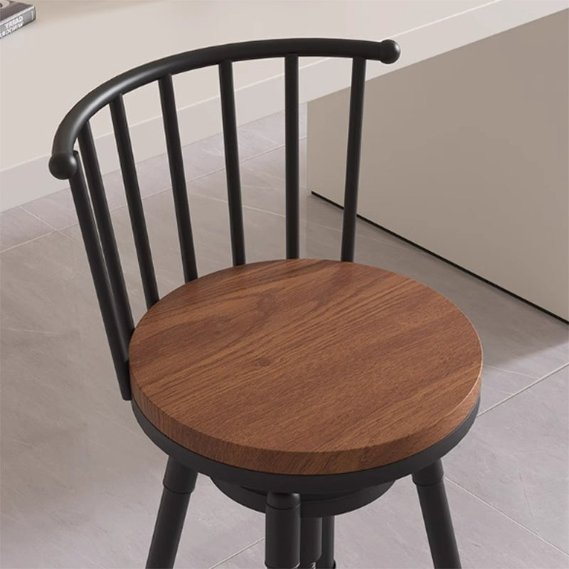 Contemporary Industrial Wood Iron Fabric PU Leather Round Backrest Armless Liftable Bar Stool For Dining Room & Kitchen