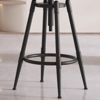 Contemporary Industrial Wood Iron Fabric PU Leather Round Backrest Armless Liftable Bar Stool For Dining Room & Kitchen