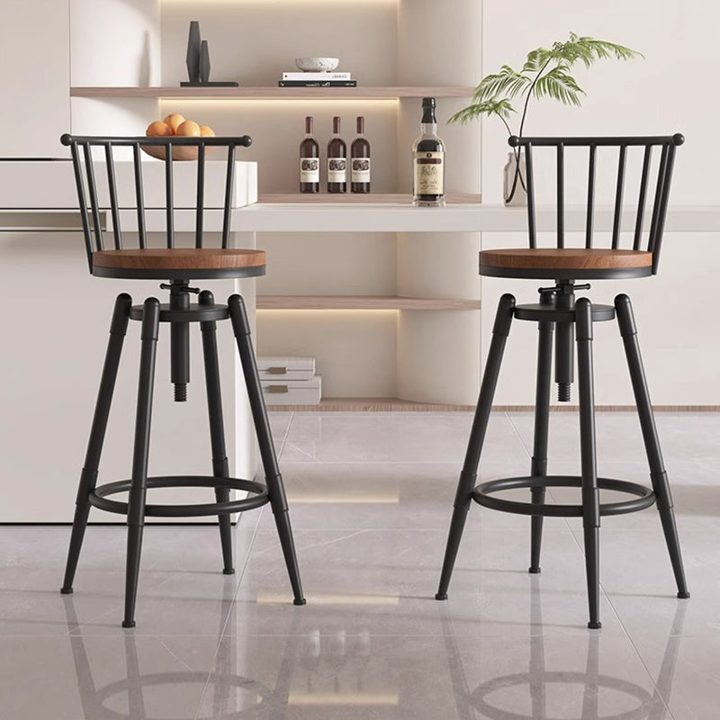 Contemporary Industrial Wood Iron Fabric PU Leather Round Backrest Armless Liftable Bar Stool For Dining Room & Kitchen