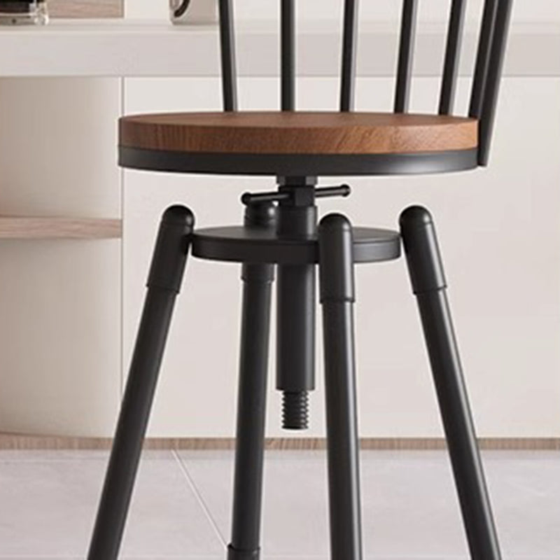 Contemporary Industrial Wood Iron Fabric PU Leather Round Backrest Armless Liftable Bar Stool For Dining Room & Kitchen