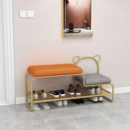 Contemporary Scandinavian Iron Velvet Rectangular Bear Kids Shoe Bench Armless For Entryways