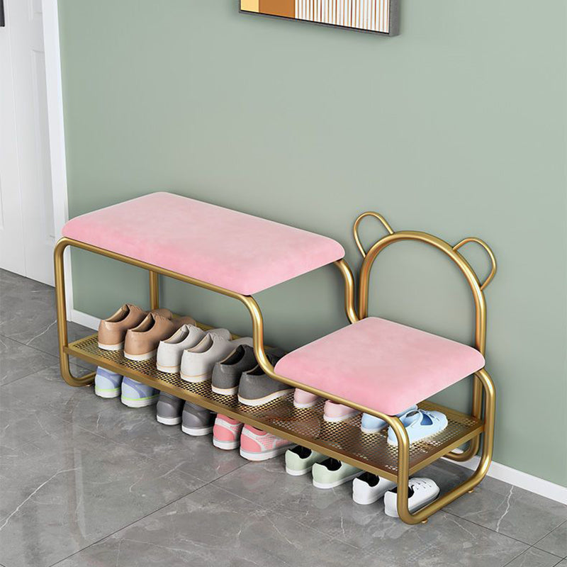 Contemporary Scandinavian Iron Velvet Rectangular Bear Kids Shoe Bench Armless For Entryways