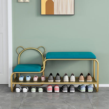 Contemporary Scandinavian Iron Velvet Rectangular Bear Kids Shoe Bench Armless For Entryways