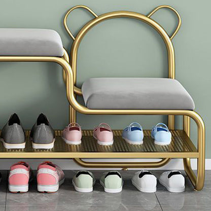 Contemporary Scandinavian Iron Velvet Rectangular Bear Kids Shoe Bench Armless For Entryways