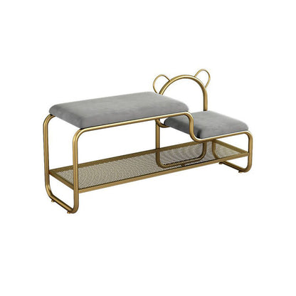 Contemporary Scandinavian Iron Velvet Rectangular Bear Kids Shoe Bench Armless For Entryways