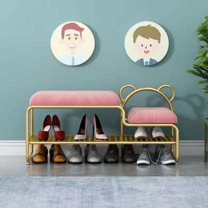 Contemporary Scandinavian Iron Velvet Rectangular Bear Kids Shoe Bench Armless For Entryways