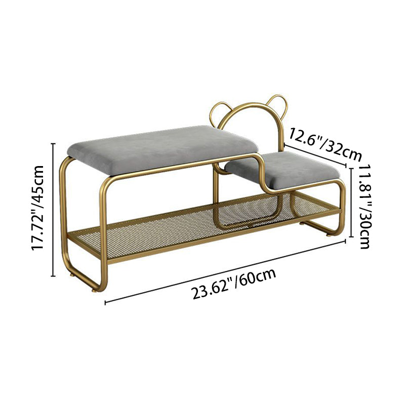 Contemporary Scandinavian Iron Velvet Rectangular Bear Kids Shoe Bench Armless For Entryways