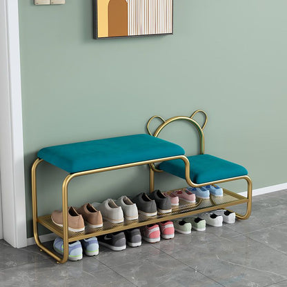 Contemporary Scandinavian Iron Velvet Rectangular Bear Kids Shoe Bench Armless For Entryways