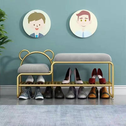 Contemporary Scandinavian Iron Velvet Rectangular Bear Kids Shoe Bench Armless For Entryways