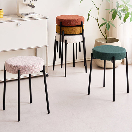 Contemporary Scandinavian Iron Cotton Linen Round Vanity Stool Armless For Bedroom