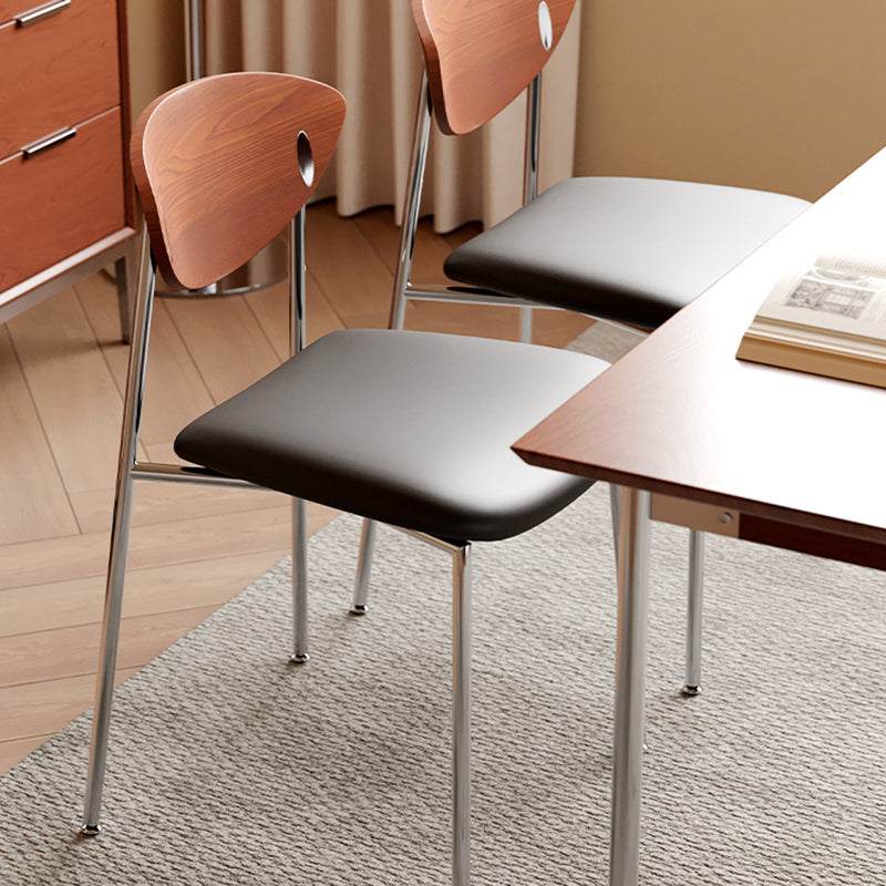 Moderne minimalistische quadratische Rückenlehne aus Edelstahl, Holz, Schwamm, Silikon, Mikrofaser und Leder für Esszimmer und Küche