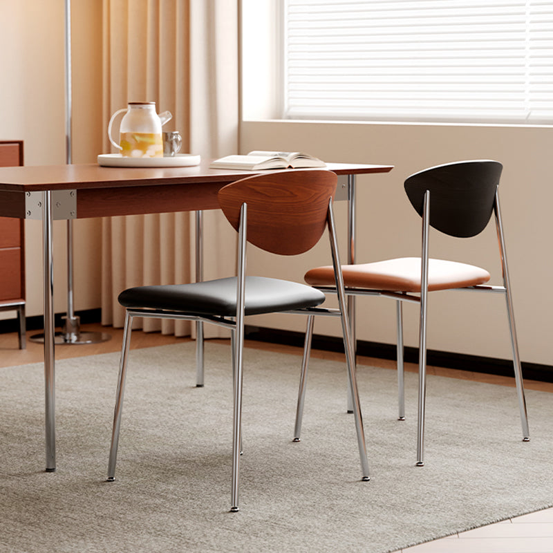 Moderne minimalistische quadratische Rückenlehne aus Edelstahl, Holz, Schwamm, Silikon, Mikrofaser und Leder für Esszimmer und Küche