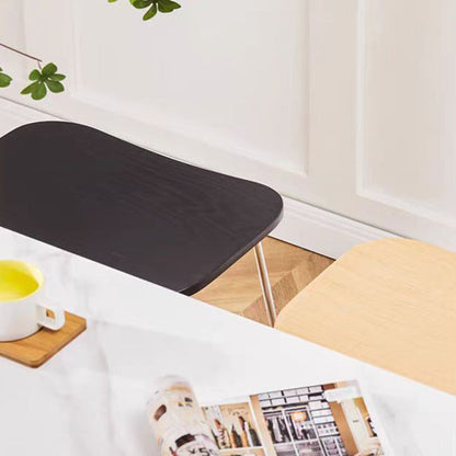 Contemporary Scandinavian Wood Iron Rectangular Bar Stool Armless For Dining Room & Kitchen