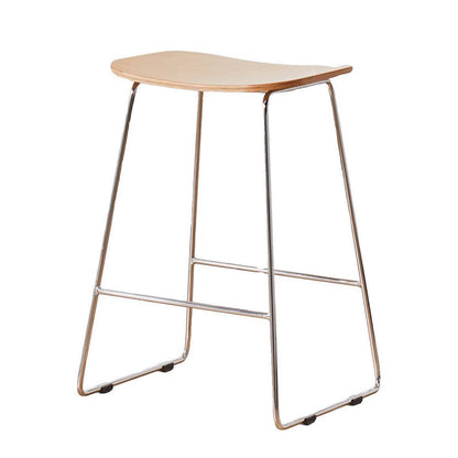 Contemporary Scandinavian Wood Iron Rectangular Bar Stool Armless For Dining Room & Kitchen