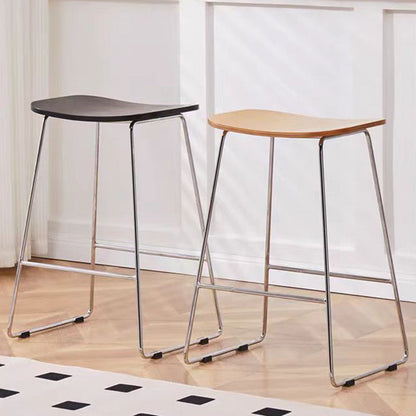 Contemporary Scandinavian Wood Iron Rectangular Bar Stool Armless For Dining Room & Kitchen