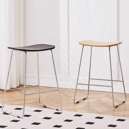 Contemporary Scandinavian Wood Iron Rectangular Bar Stool Armless For Dining Room & Kitchen