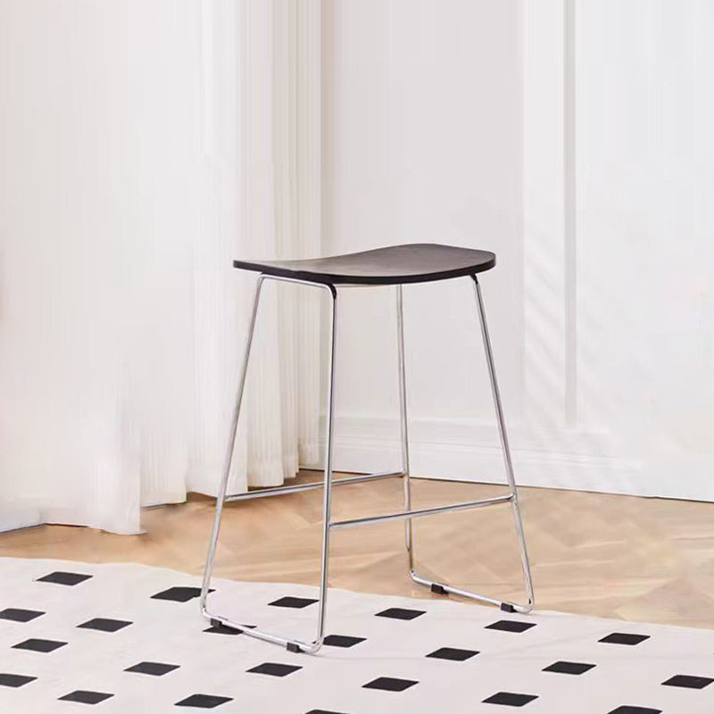 Contemporary Scandinavian Wood Iron Rectangular Bar Stool Armless For Dining Room & Kitchen